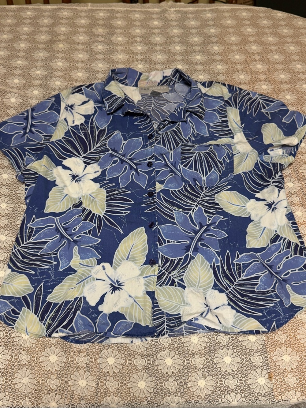 Sag Harbor Blue Floral Button-Down Shirt